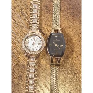 Vintage Anne Klein Ladies Quartz Watch Lot Diamond Accent Gold Tone